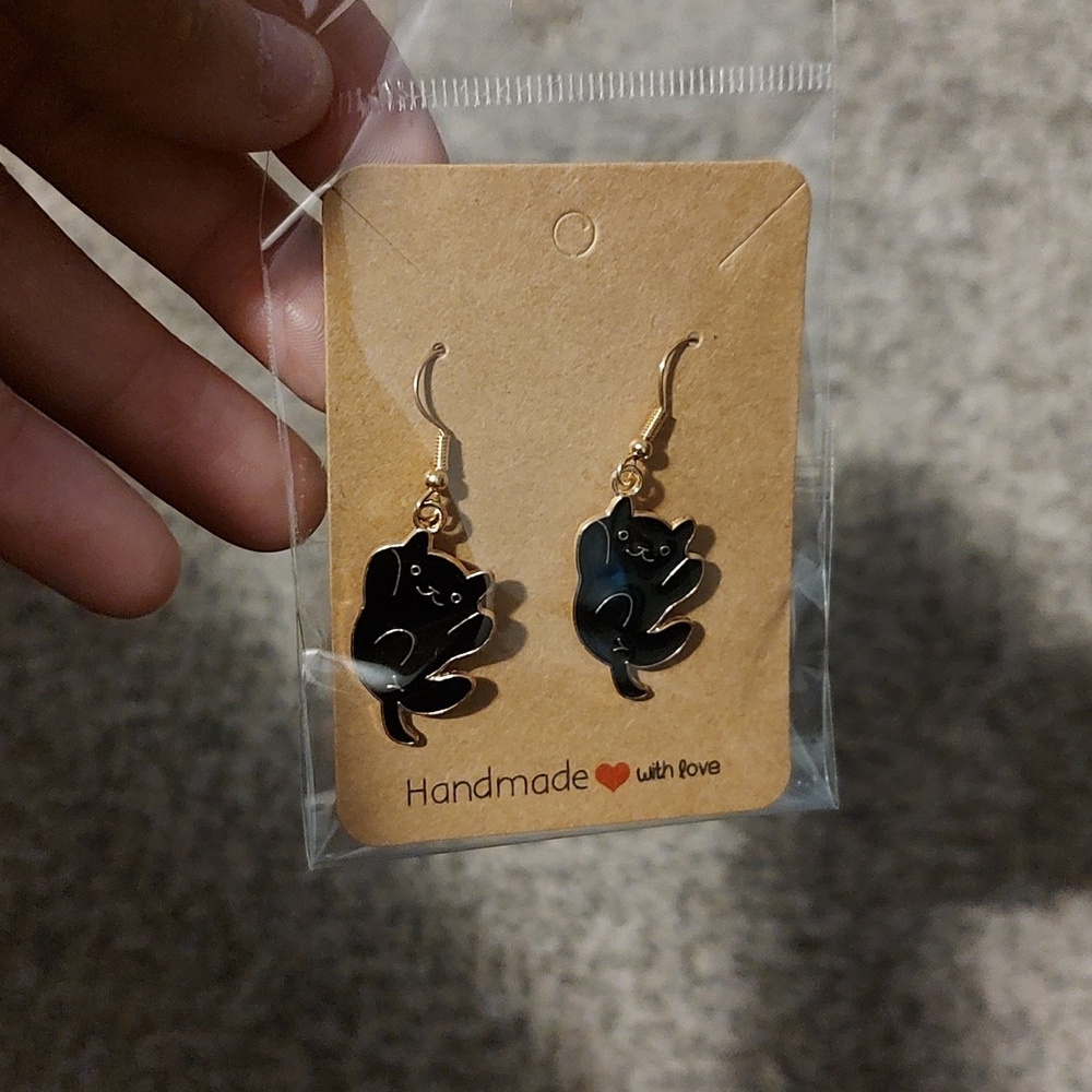 Black Cat Dangle Earrings